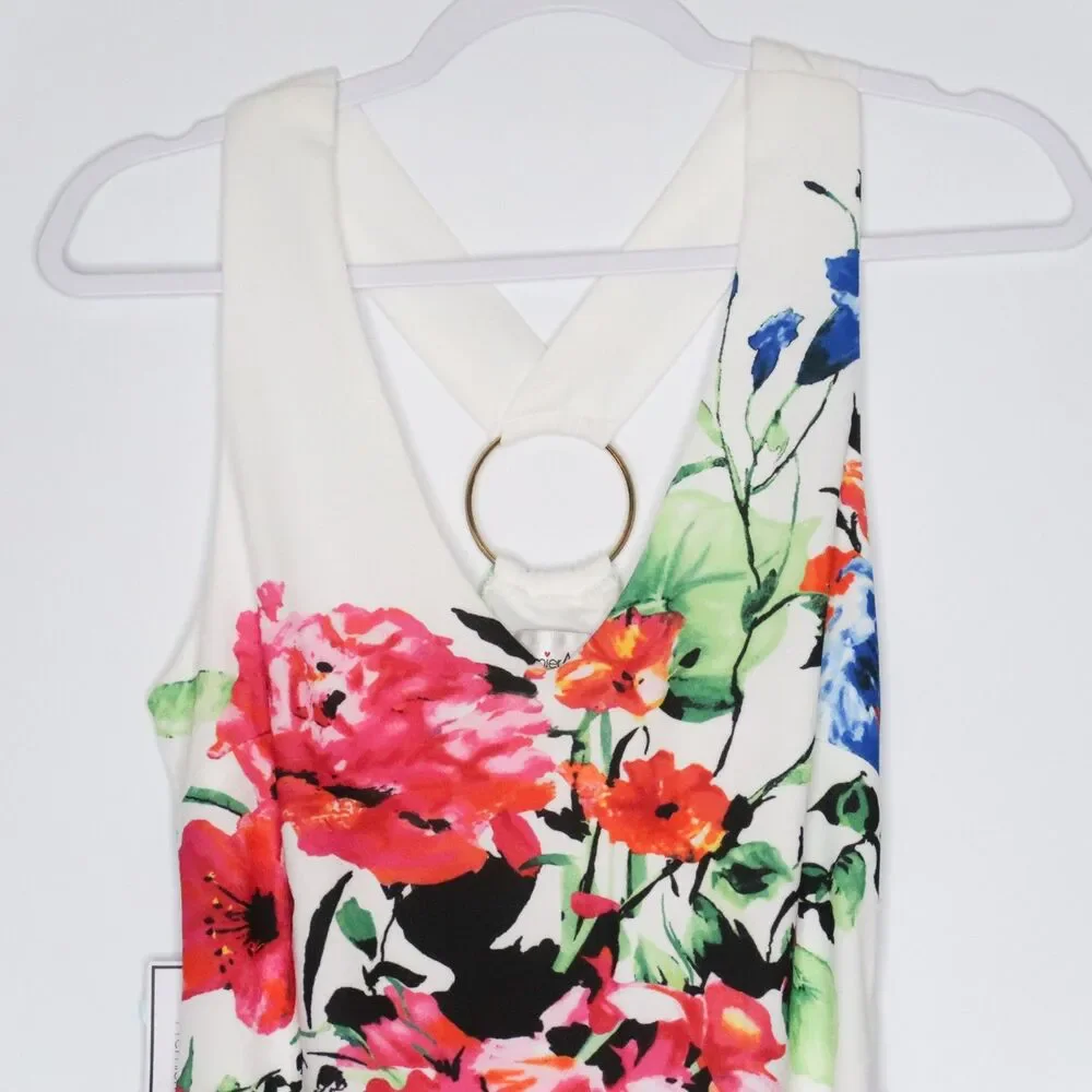 Premier Amour Womens Halter‎ Dress Size 8 White Wedding Floral Vacation Event